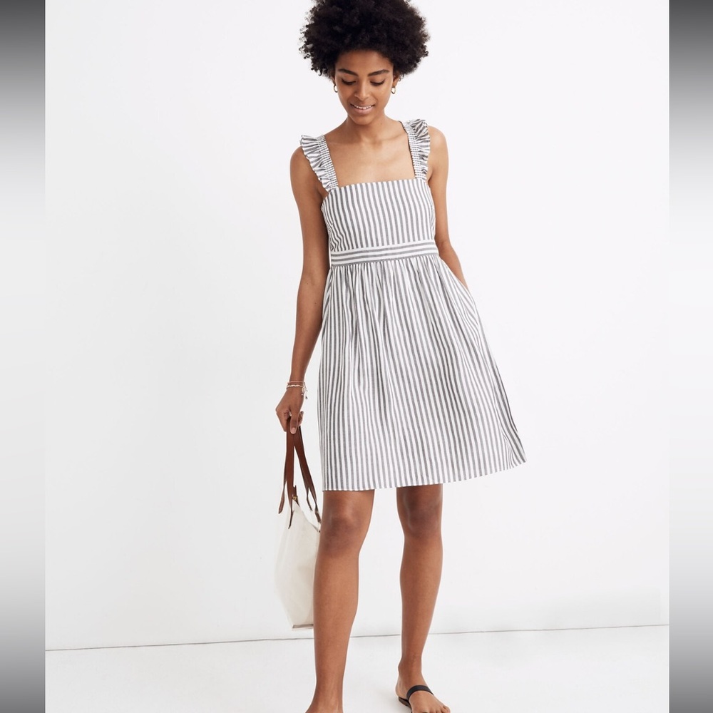 Madewell seersucker babydoll ruffle strap empire dress